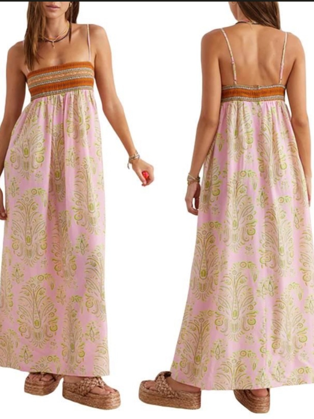 Elegant Pink and Red Patterned Maxi Dress